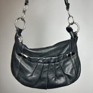 Vintage B. Makowsky Black Leather Shoulder Bag Hobo Tote Medium Leopard EUC 90s